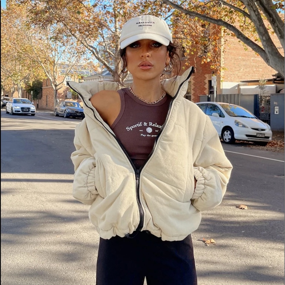 Cropped corduroy puffer jacket
